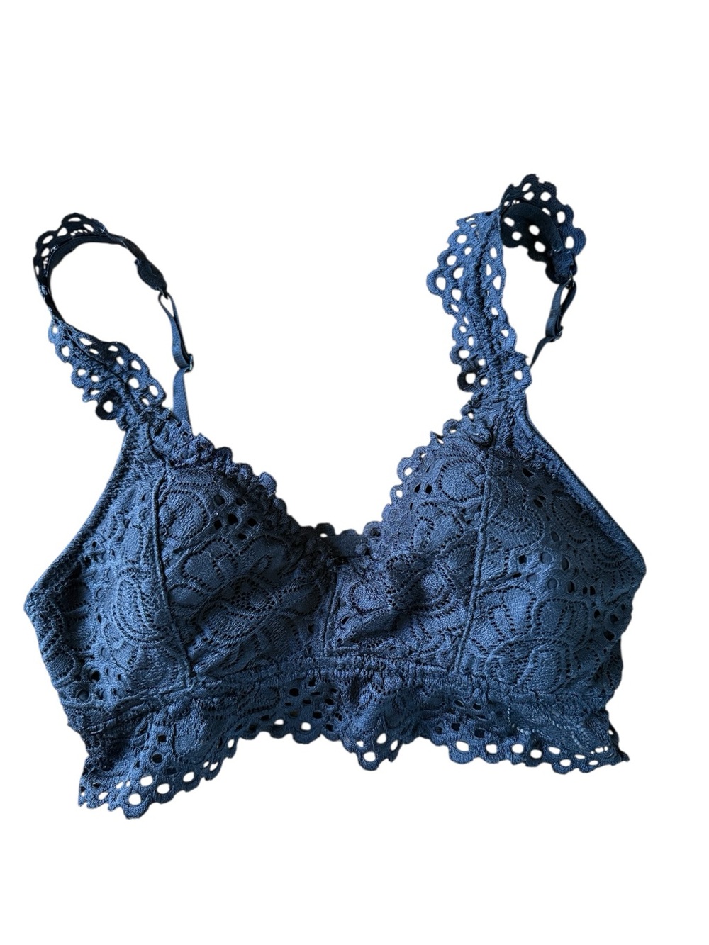 Aero Bralette Black Lace Crochet Size S/M Adjustable Straps Padded No Wire